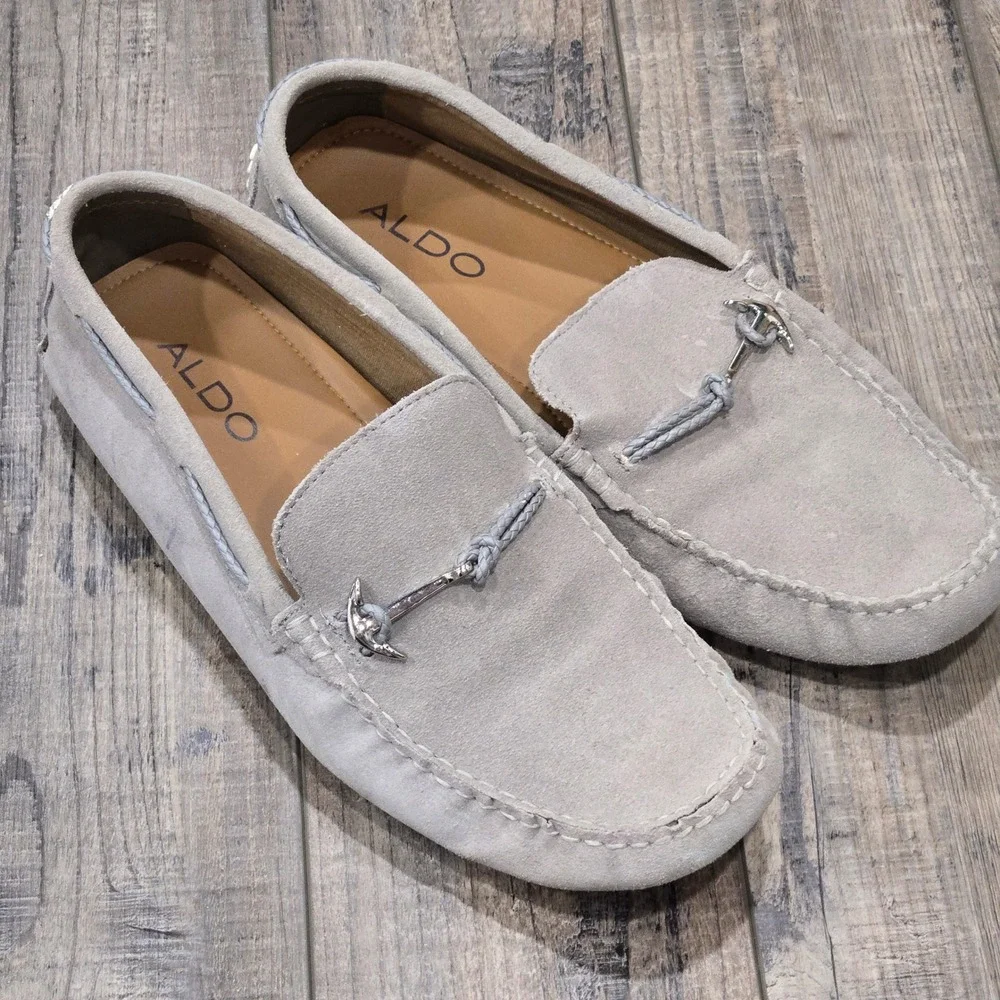 Aldo Mens Light Grey Suede Anchor Bit Driving Loafers Size 10.5 Slip On Shoes